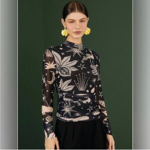 FARM Rio Black and White Celestial Long Sleeve Top